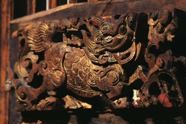 old wooden carving in the temple of the ancient castle