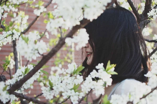 Çiçek Tarlasında Genç Bir Kadın — Stok fotoğraf