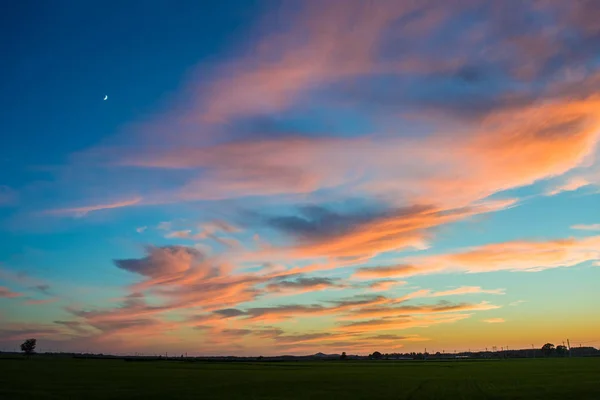 Hermoso Atardecer Sobre Campo — Foto de Stock