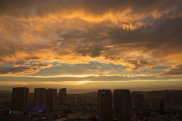 Puesta Sol Sobre Ciudad Bangkok Tailandia — Foto de Stock