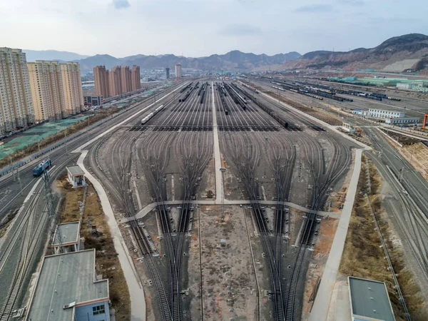 aerial view of the railway station in the city of israel