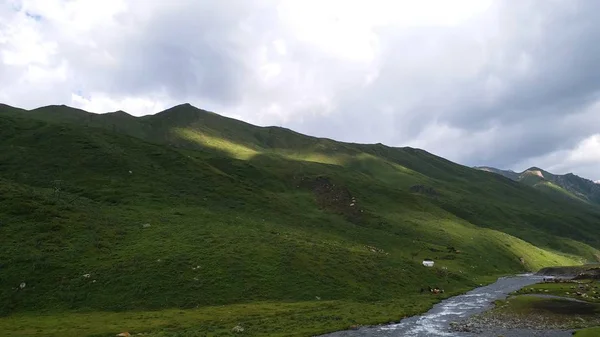 Paisaje Montaña Con Hierba Verde Cielo Azul — Foto de Stock