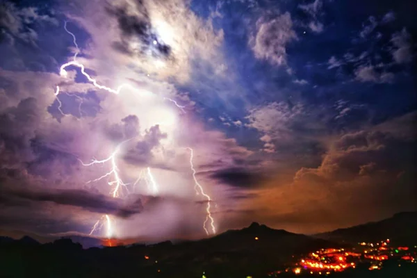 Fulmini Nel Cielo Piovoso Tempesta Temporale — Foto Stock
