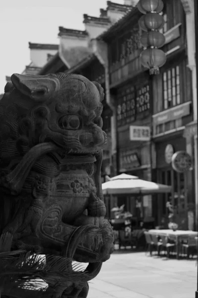 black and white image of the chinese city