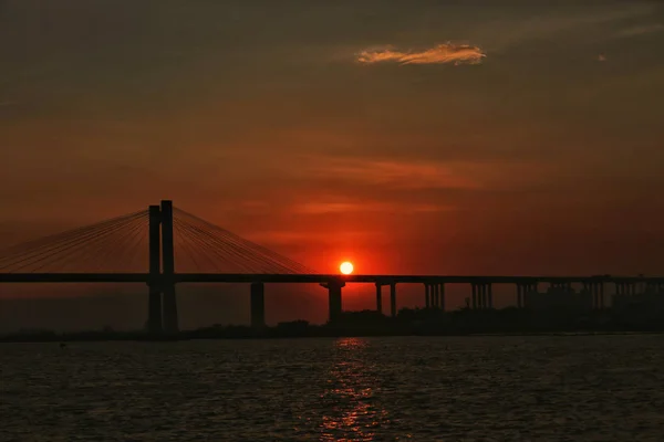 Atardecer Sobre Puente Del Bósforo Estambul Pavo — Foto de Stock