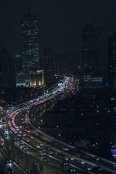 Noite Luzes Cidade Edifícios Arquitetura — Fotografia de Stock