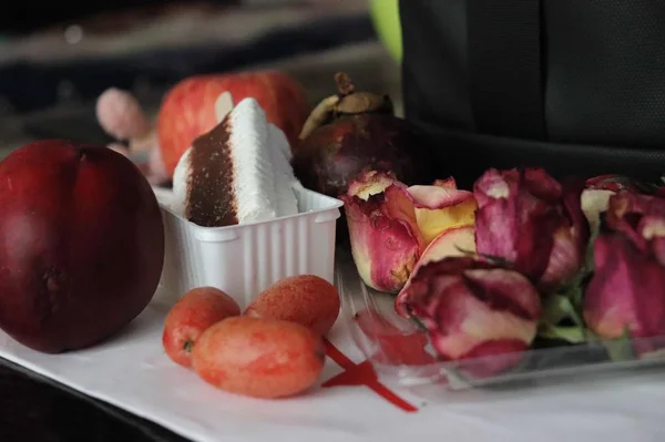 Frutas Verduras Frescas Una Mesa Madera — Foto de Stock