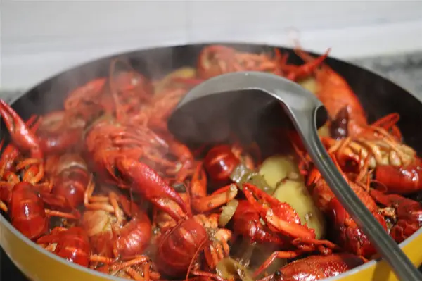 stock image fresh cooked lobster in a frying pan