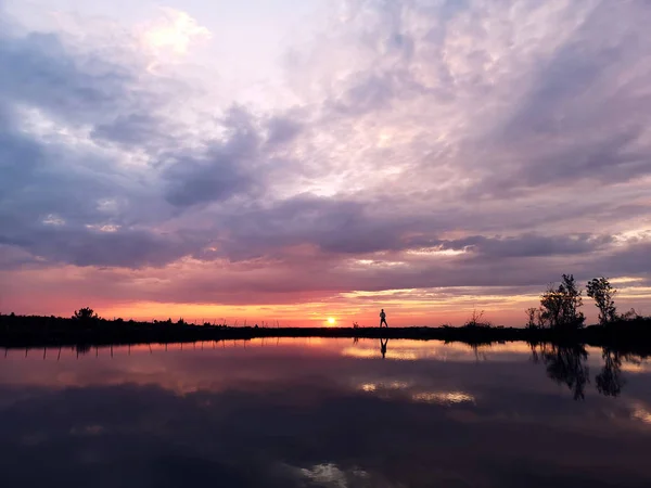 Pohled Krásný Západ Slunce — Stock fotografie