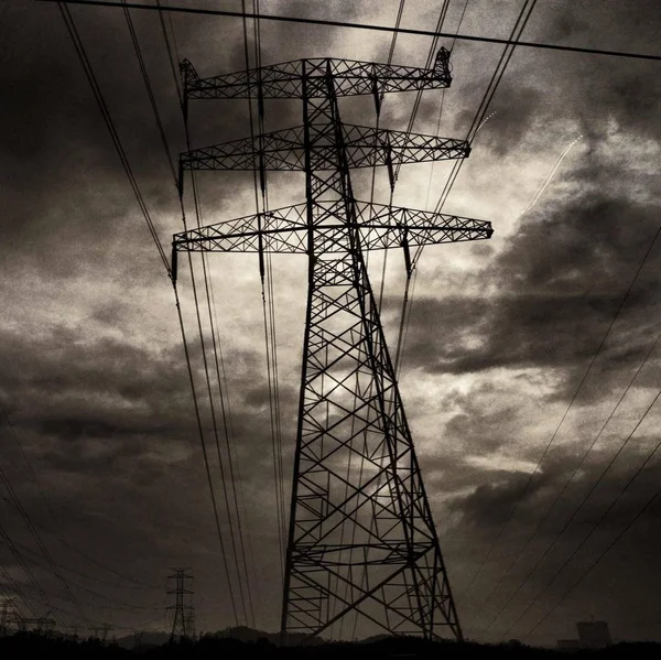 Електричні Високовольтні Лінії Вежі Небо — стокове фото