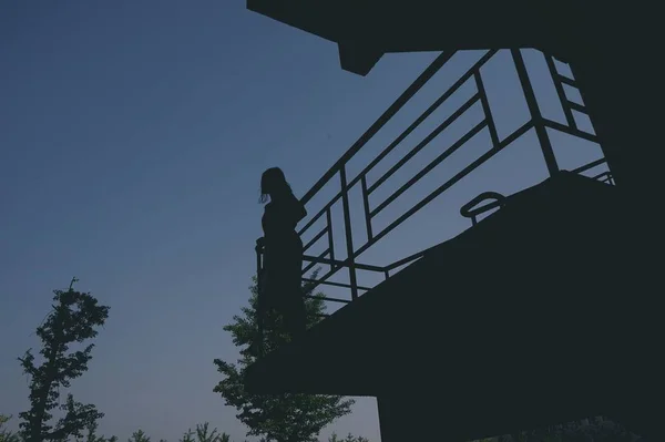 silhouette of a man and woman climbing on the roof of a building