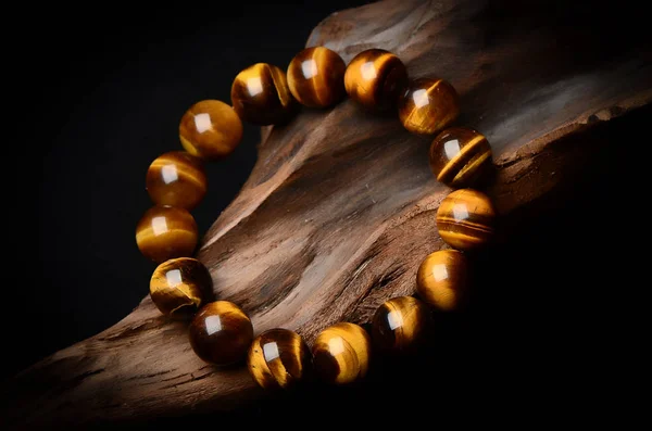 Wooden Rosary Beads Black Background — Stock Photo, Image