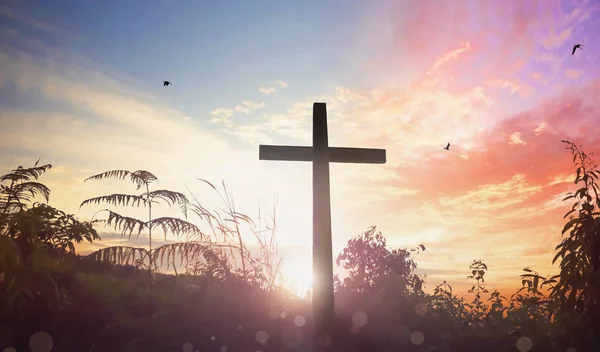 Silueta Jesucristo Contra Cielo Del Atardecer — Foto de Stock