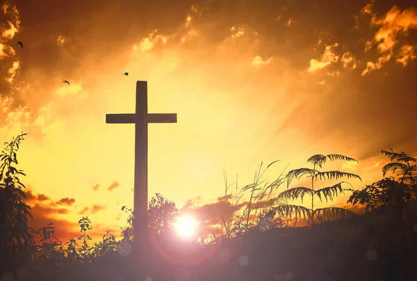 Silhouette Gesù Cristo Contro Cielo Del Tramonto — Foto Stock