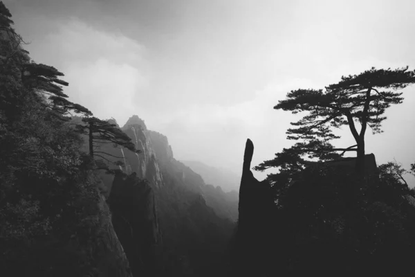 black and white photo of a mountain landscape