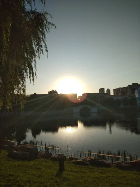 Puesta Sol Sobre Río — Foto de Stock