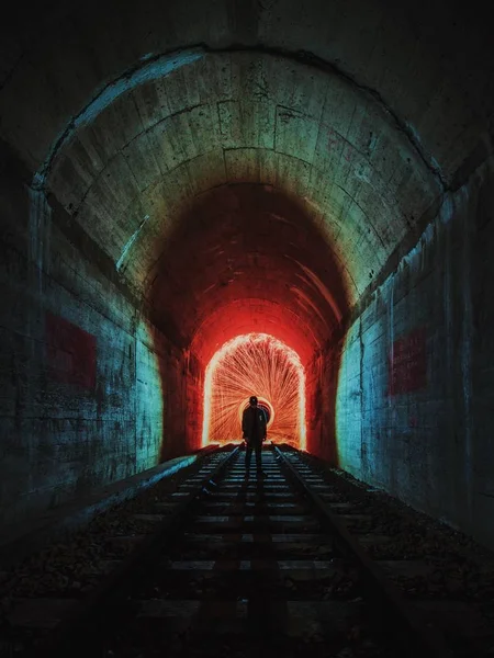 Túnel Subterráneo Con Rieles Luz — Foto de Stock