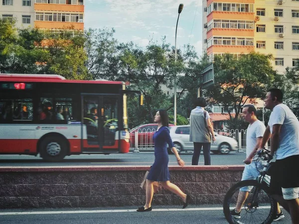 Grupo Personas Que Andan Bicicleta Ciudad — Foto de Stock