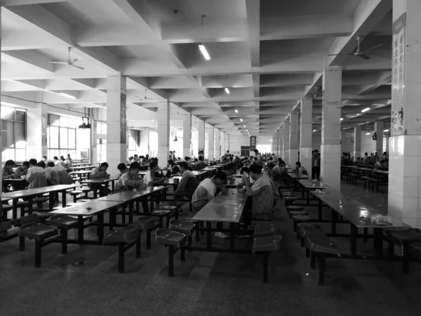 stock image white and black chairs in a restaurant