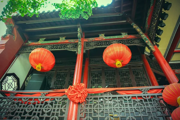 Linternas Chinas Rojas Templo — Foto de Stock