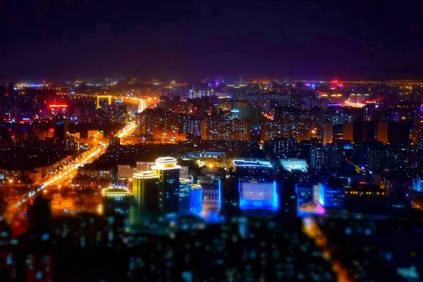 Visão Noturna Cidade Ano Novo Noite — Fotografia de Stock