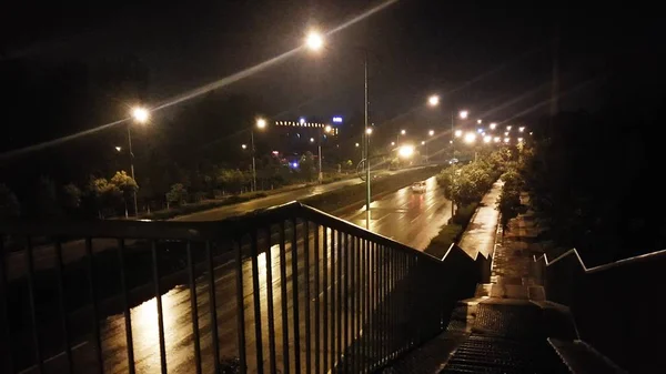 Vista Nocturna Ciudad Del Puente Por Noche — Foto de Stock