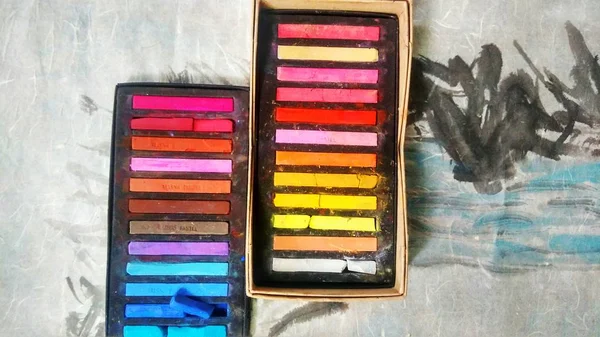 Tintas Aquarela Coloridas Mesa — Fotografia de Stock