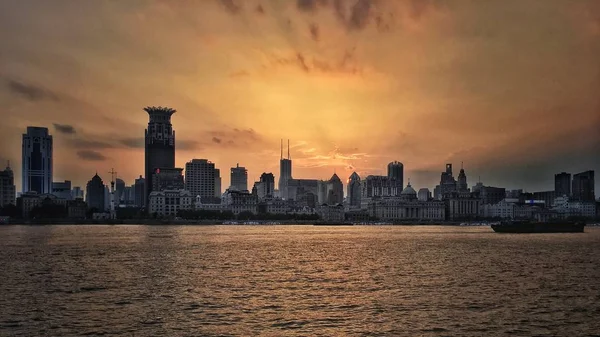 stock image Modern city skyline at sunset