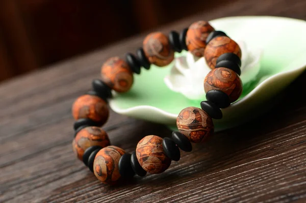 Close Wooden Rosary Lot Shells — Stock Photo, Image