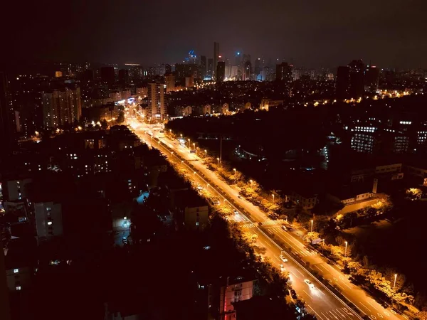 Vista Nocturna Ciudad Atardecer — Foto de Stock