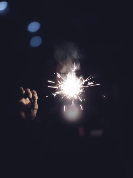 Luces Fuego Chispeantes Por Noche — Foto de Stock