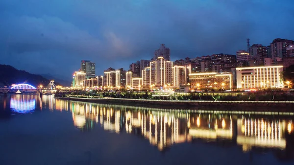 Vista Nocturna Ciudad Capital Los Más Poblados Por Noche — Foto de Stock