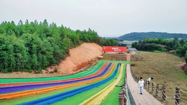 stock image aerial view of the road in the mountains