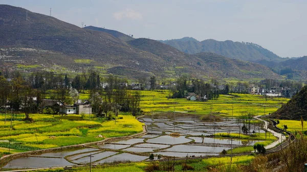 Vista Del Valle Del Pueblo Las Montañas Provincia China — Foto de Stock