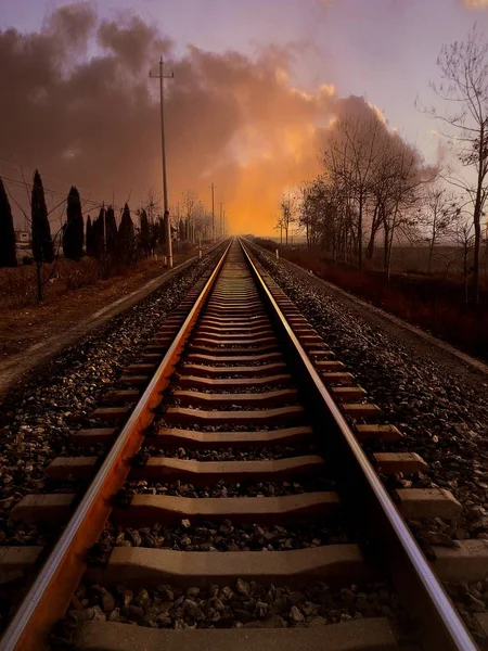 Bahngleise Nebel — Stockfoto