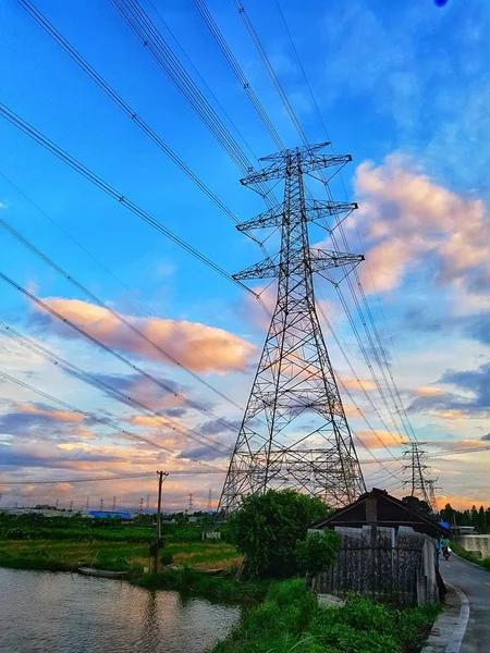high voltage tower lines, technology electricity