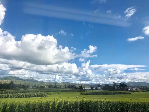 Campo Verde Nubes Fondo — Foto de Stock