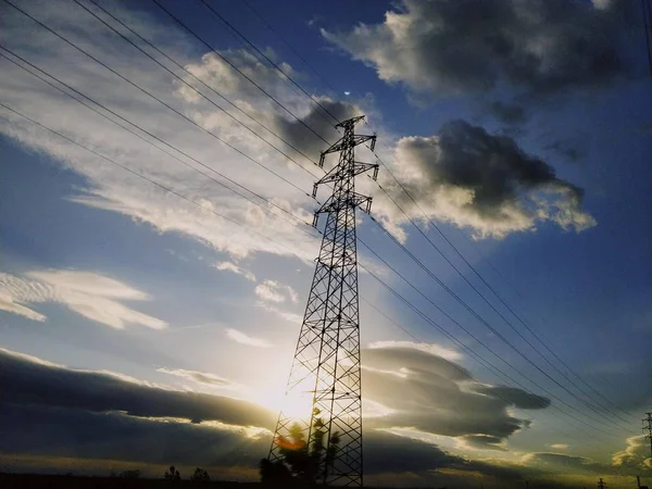Високовольтні Лінії Вежі Технологія Електрики — стокове фото
