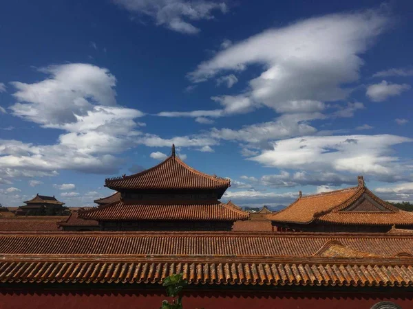 roof of red roofs in beijing, china