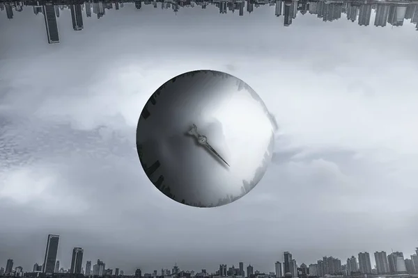 digital composite of flying moon and clouds against sky