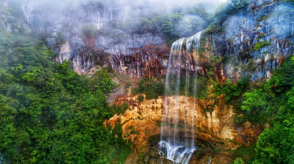 waterfall, river flow in nature, flora