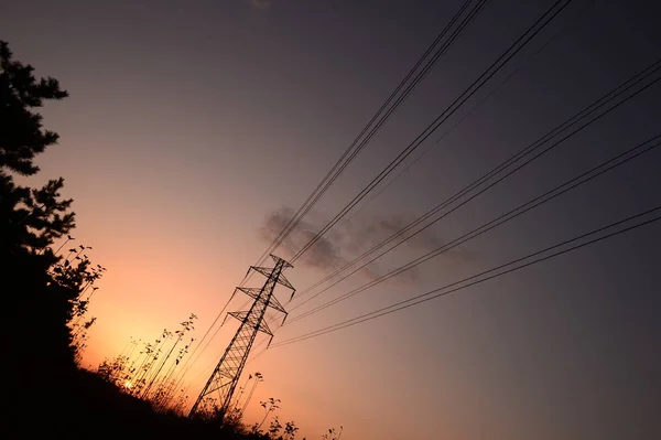 Високовольтні Лінії Вежі Технологія Електрики — стокове фото