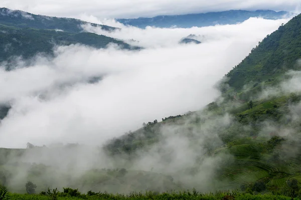 Paisaje Montaña Con Nubes Niebla — Foto de Stock