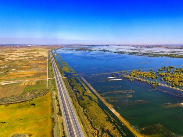 Vista Aérea Del Río Ciudad Orenburg Ucrania — Foto de Stock