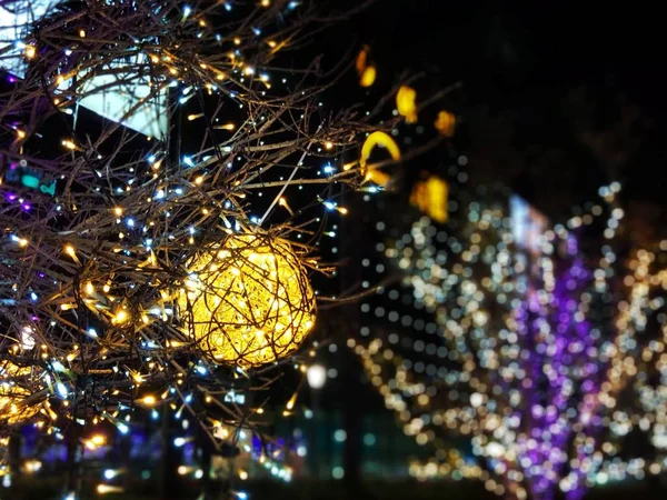 Decoración Navidad Con Guirnalda Oro — Foto de Stock