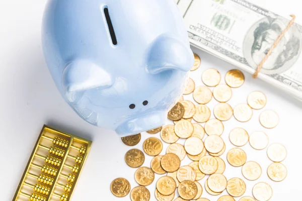 Piggy Bank Coins Table — Stock Photo, Image