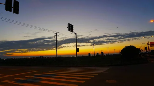 Puesta Sol Sobre Carretera — Foto de Stock