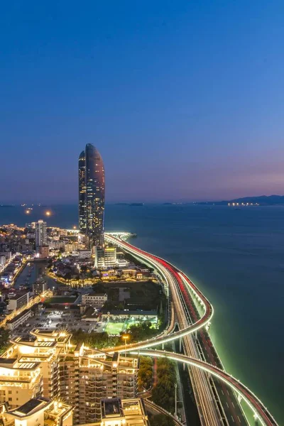 Vista Aérea Ciudad Por Noche — Foto de Stock