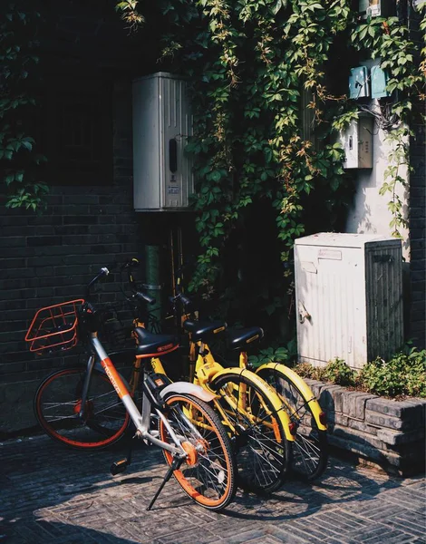 Stock image bicycle parked on the street in the city