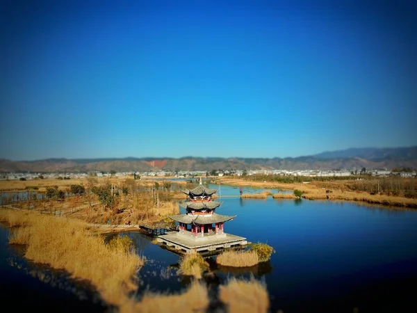 beautiful landscape with lake and mountains